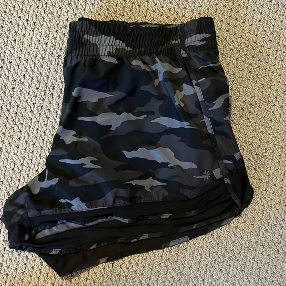 Athleta black, camo running shorts size 14